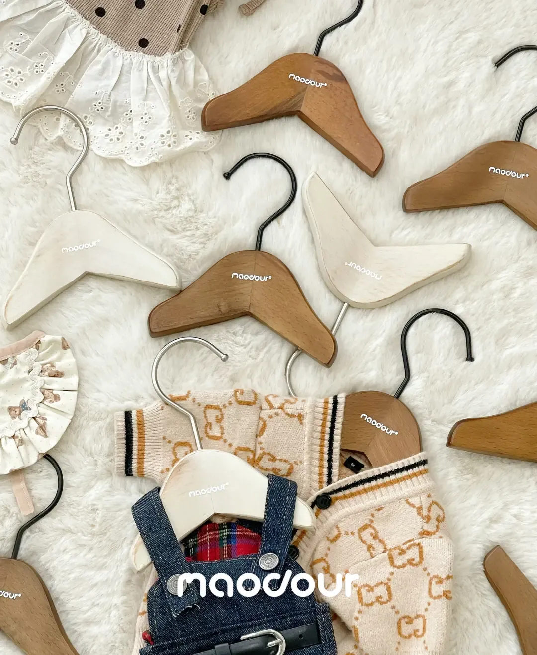Vintage mini wooden pet clothes hanger detail 2