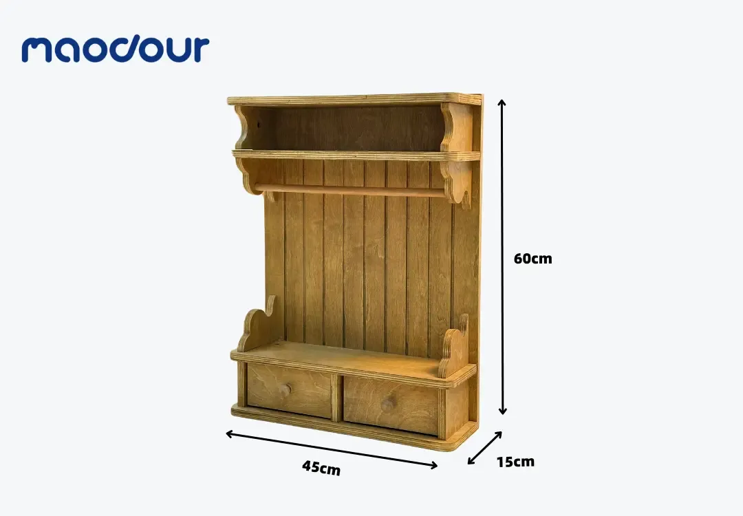 Vintage wooden pet wardrobe shelf detail 2