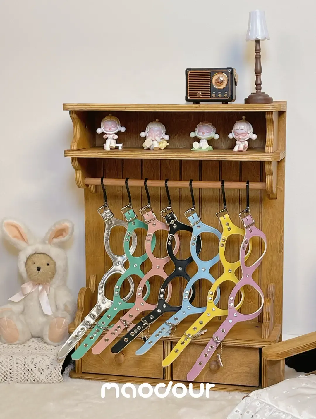 Vintage wooden pet wardrobe shelf detail 7