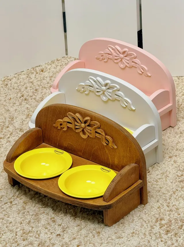 wooden pet feeder manufacturer - Vintage Carved Double-Bowl Pet Feeder, view 8