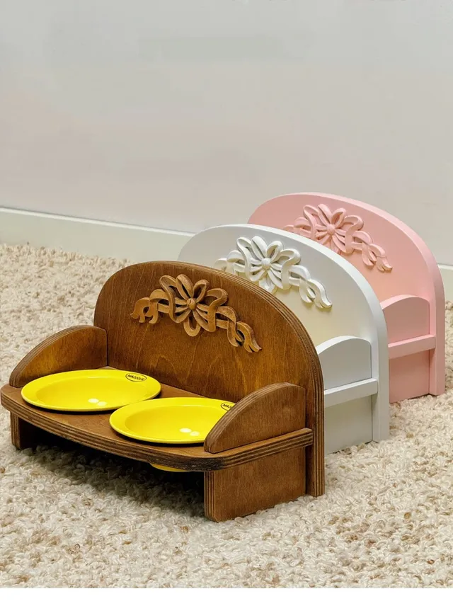 wooden pet feeder manufacturer - Vintage Carved Double-Bowl Pet Feeder, view 9