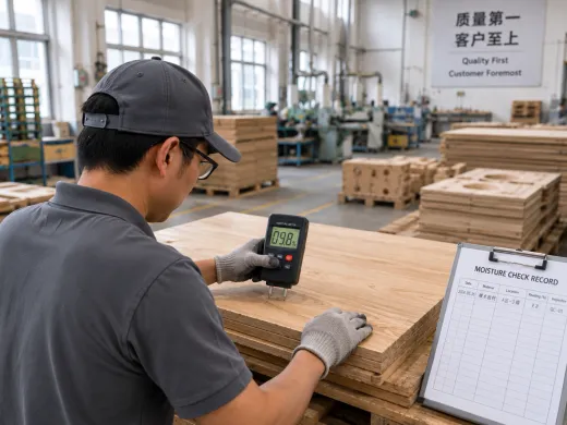Pin moisture meter reading taken on incoming timber, display showing the percentage
