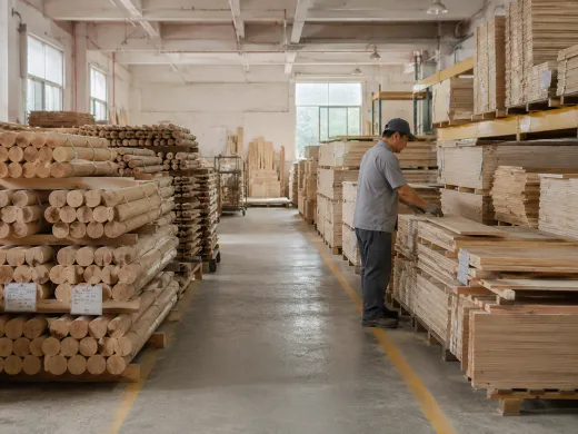 Timber store with species sorted, stacked and labelled