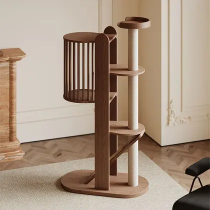 Slatted Hideaway Wooden Cat Tree — wooden pet furniture for OEM production