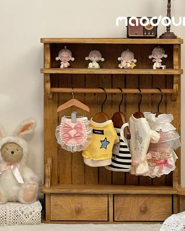 wooden pet wardrobe manufacturer - Vintage Wooden Pet Wardrobe Shelf with Drawers, view 1