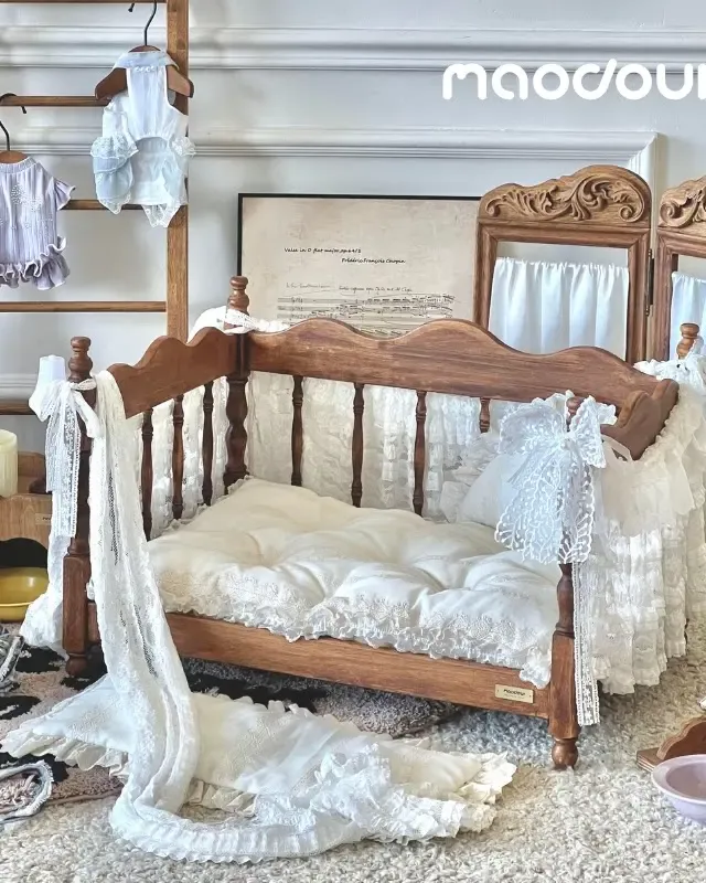wooden pet bed manufacturer - Roman Manor Carved Wooden Pet Bed, view 1