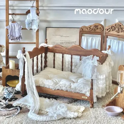 Roman Manor Carved Wooden Pet Bed — wooden pet furniture for OEM production