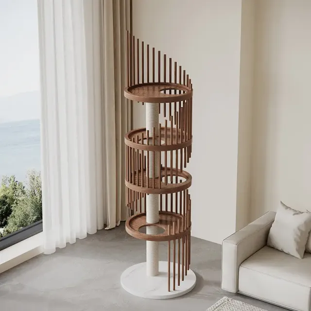 wooden cat tree manufacturer - Spiral Slatted Wooden Cat Tree, view 1