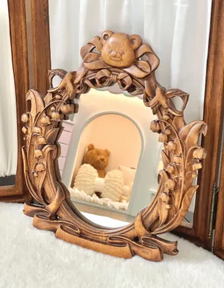 Lily-of-the-Valley Bear Carved Photo Frame — wooden pet furniture for OEM production