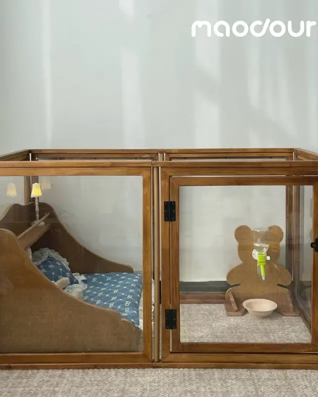 wooden pet playpen manufacturer - Solid Wood Transparent Pet Playpen, view 1