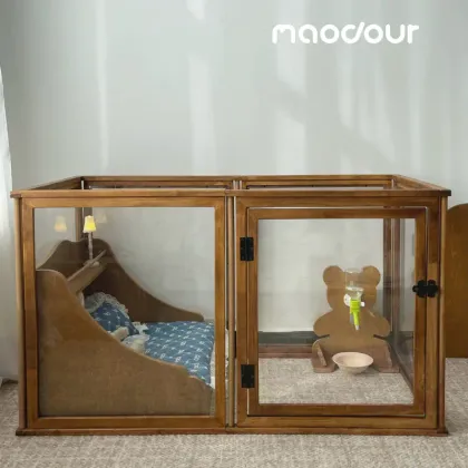 Solid Wood Transparent Pet Playpen — wooden pet furniture for OEM production