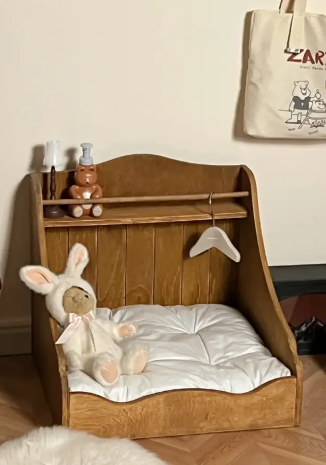 wooden pet bed manufacturer - Nordic Vintage Solid Wood Pet Bed, view 1