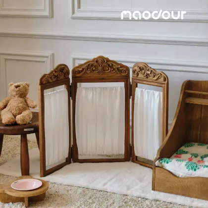Satin Carved Folding Pet Screen Divider — wooden pet furniture for OEM production