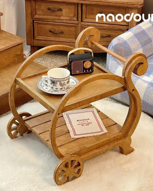 wooden pet furniture manufacturer - French Vintage Wooden Pet Serving Cart, view 1