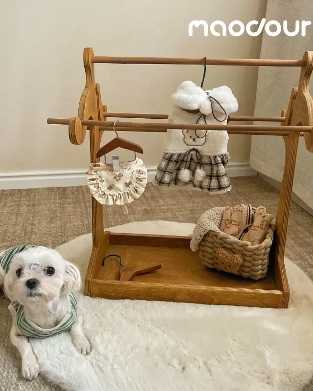 wooden pet wardrobe manufacturer - Danish Vintage Pet Clothes Hanger Rack, view 1