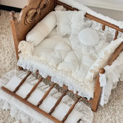 Classic Cradle Pet Bedding & Lace Set — wooden pet furniture for OEM production