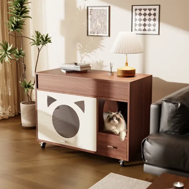 wooden litter box cabinet manufacturer - Wooden Litter Box Cabinet with Side Entry, view 1