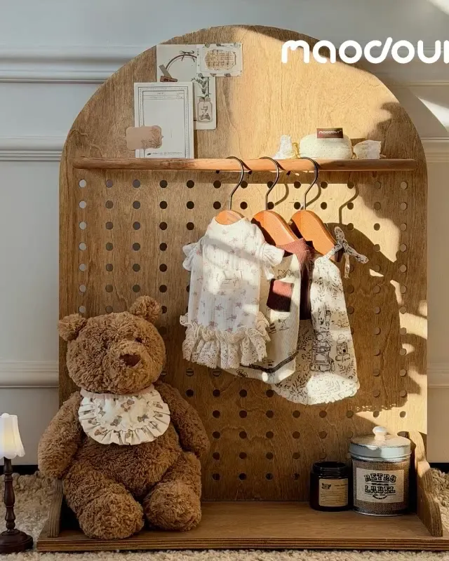 wooden pet wardrobe manufacturer - Arched Wooden Pet Pegboard Organizer, view 1
