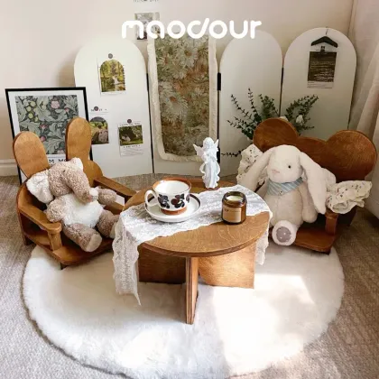 Vintage Round Pet Side Table and Mini Chair Set — wooden pet furniture for OEM production