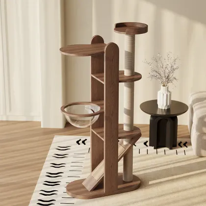 Slim Wooden Cat Tree with Capsule Bed — wooden pet furniture for OEM production