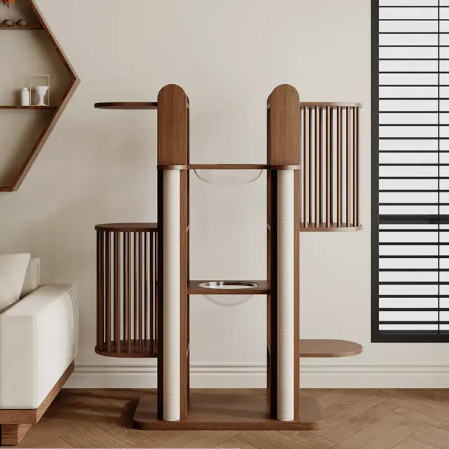 wooden cat tree manufacturer - Twin Hideaway Wooden Cat Tree, view 2
