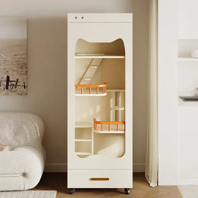 wooden cat house manufacturer - Cabinet-Style Cat House with Litter Drawer, view 2