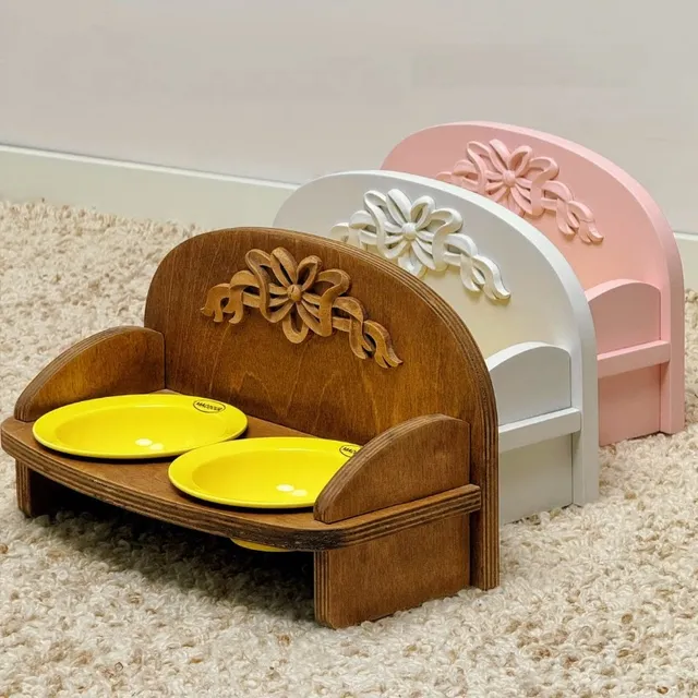 wooden pet feeder manufacturer - Vintage Carved Double-Bowl Pet Feeder, view 2