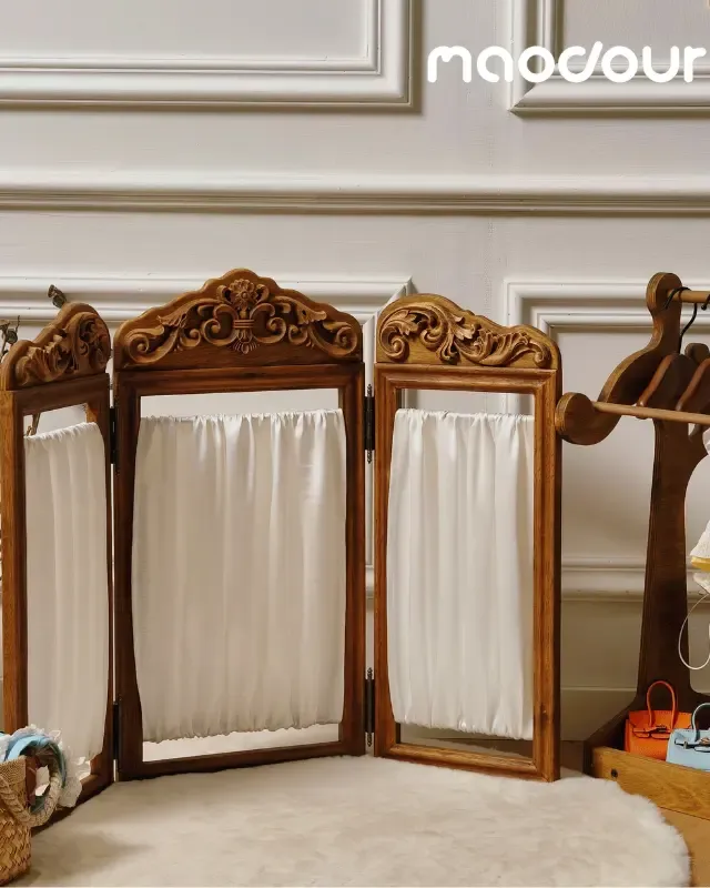 wooden pet screen divider manufacturer - Satin Carved Folding Pet Screen Divider, view 2