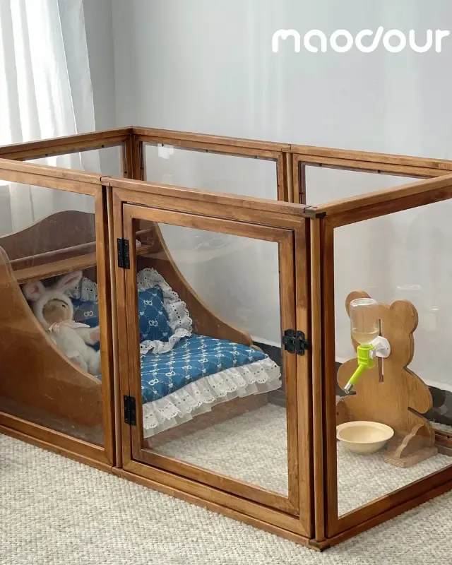 wooden pet playpen manufacturer - Solid Wood Transparent Pet Playpen, view 2