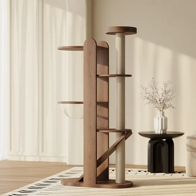 wooden cat tree manufacturer - Slim Wooden Cat Tree with Capsule Bed, view 2