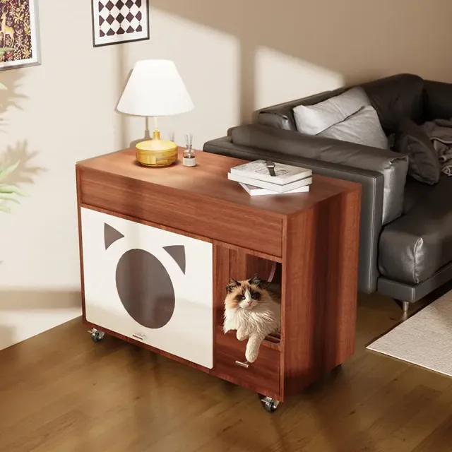 wooden litter box cabinet manufacturer - Wooden Litter Box Cabinet with Side Entry, view 2