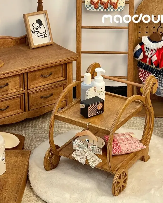 wooden pet furniture manufacturer - French Vintage Wooden Pet Serving Cart, view 2