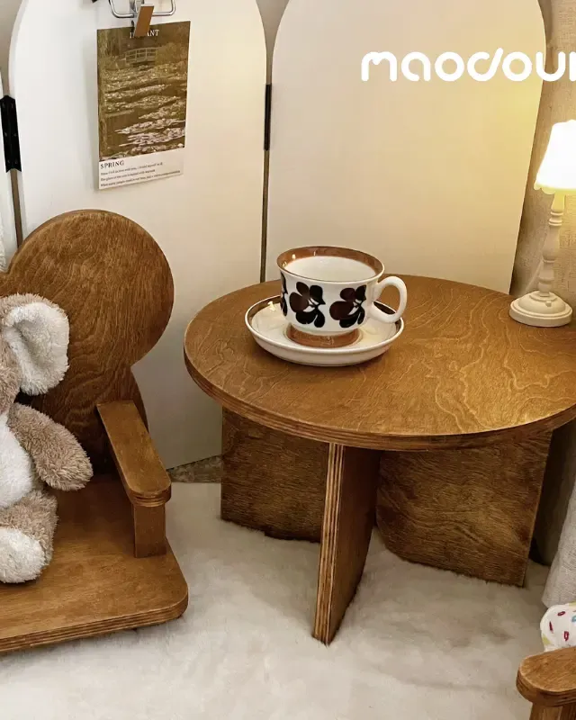 wooden pet furniture manufacturer - Vintage Round Pet Side Table and Mini Chair Set, view 2