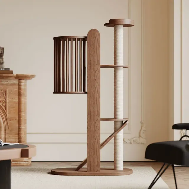 wooden cat tree manufacturer - Slatted Hideaway Wooden Cat Tree, view 2