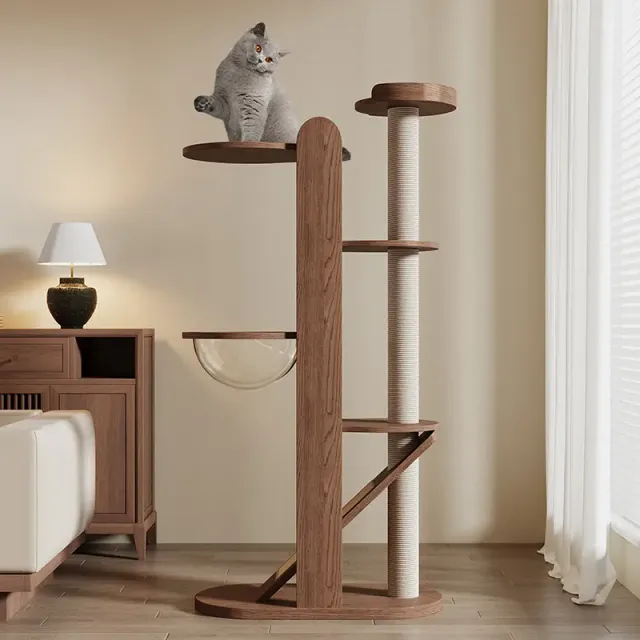 wooden cat tree manufacturer - Slim Wooden Cat Tree with Capsule Bed, view 3