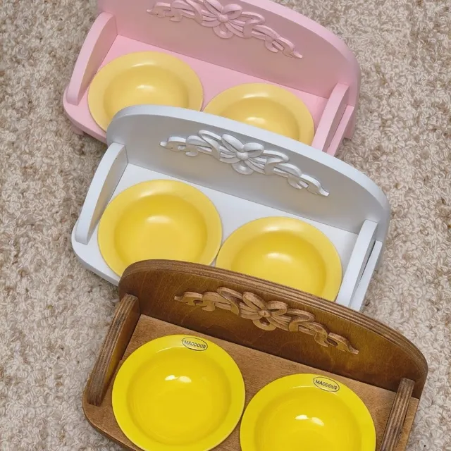wooden pet feeder manufacturer - Vintage Carved Double-Bowl Pet Feeder, view 3