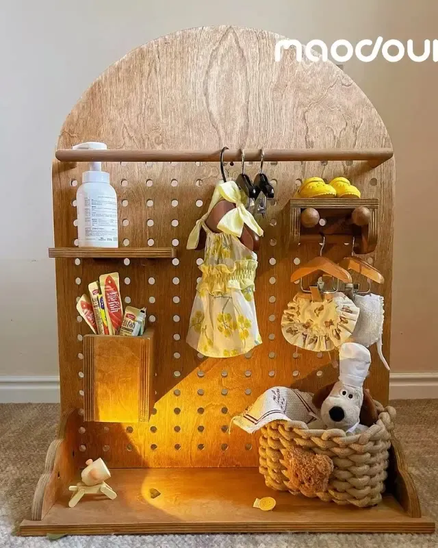 wooden pet wardrobe manufacturer - Arched Wooden Pet Pegboard Organizer, view 3