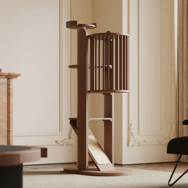 wooden cat tree manufacturer - Slatted Hideaway Wooden Cat Tree, view 3