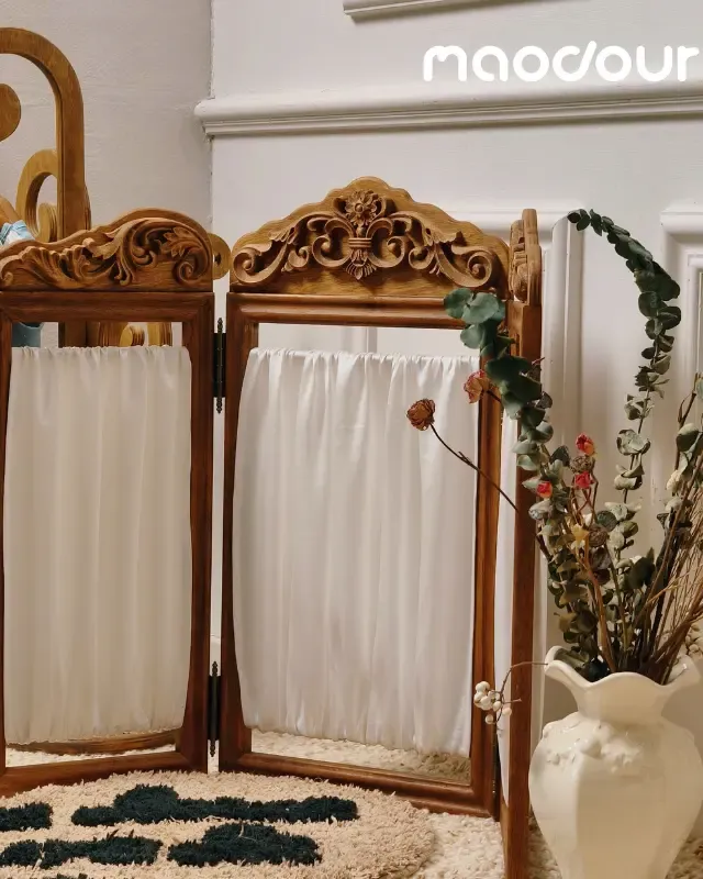 wooden pet screen divider manufacturer - Satin Carved Folding Pet Screen Divider, view 3