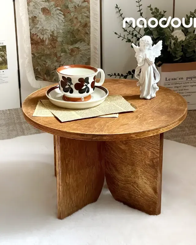 wooden pet furniture manufacturer - Vintage Round Pet Side Table and Mini Chair Set, view 3