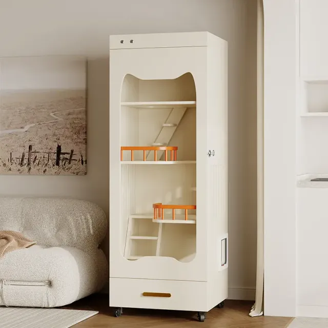 wooden cat house manufacturer - Cabinet-Style Cat House with Litter Drawer, view 3