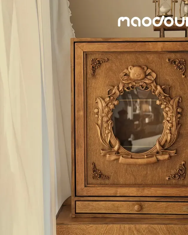 wooden pet wardrobe manufacturer - Vintage Bear Pet Wardrobe with Drawer, view 3