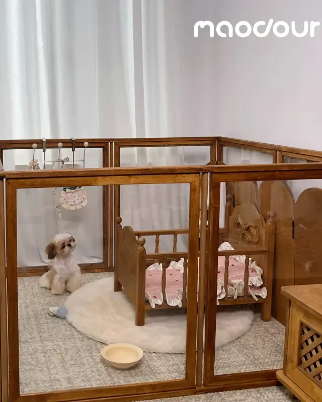 wooden pet playpen manufacturer - Solid Wood Transparent Pet Playpen, view 3