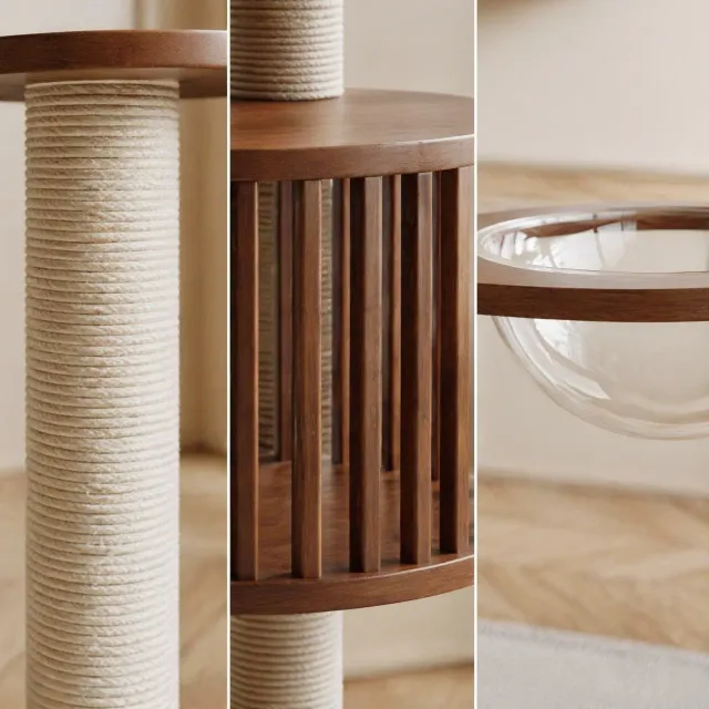 wooden cat tree manufacturer - Tall Dual-Capsule Wooden Cat Tree, view 3
