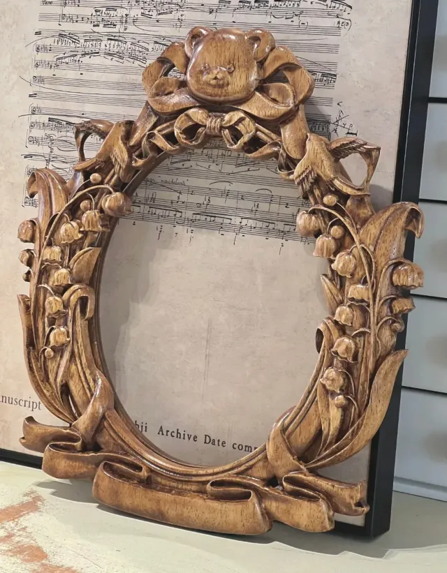 wooden pet furniture manufacturer - Lily-of-the-Valley Bear Carved Photo Frame, view 3