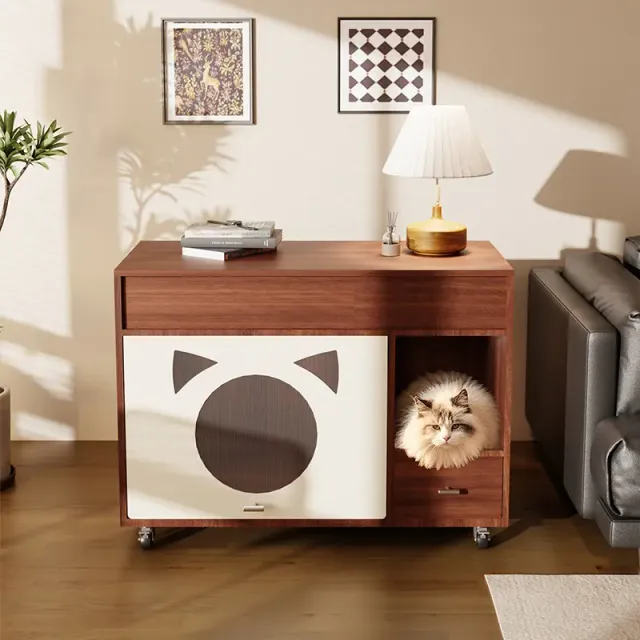 wooden litter box cabinet manufacturer - Wooden Litter Box Cabinet with Side Entry, view 3
