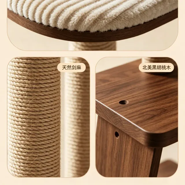 wooden cat tree manufacturer - Compact Wooden Cat Tree with Scratching Ball, view 3