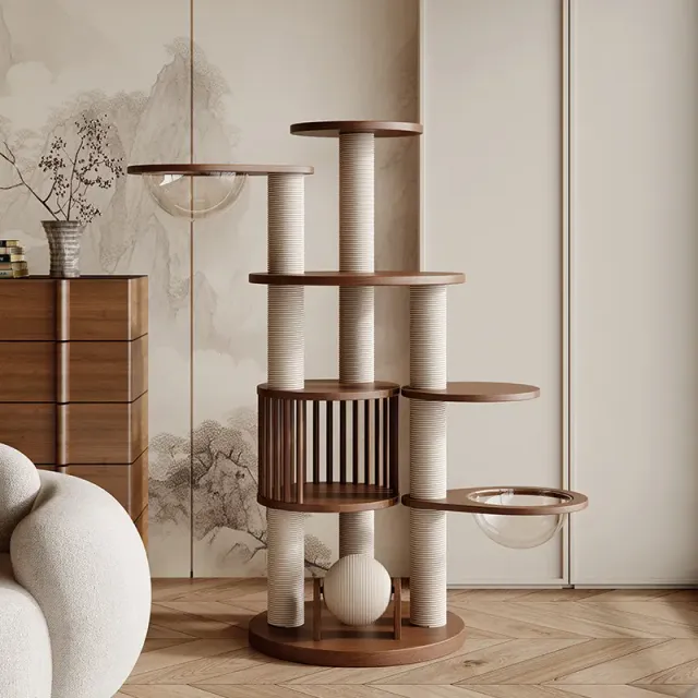 wooden cat tree manufacturer - Round Platform Wooden Cat Tree, view 3