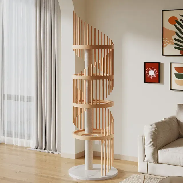 wooden cat tree manufacturer - Spiral Slatted Wooden Cat Tree, view 3