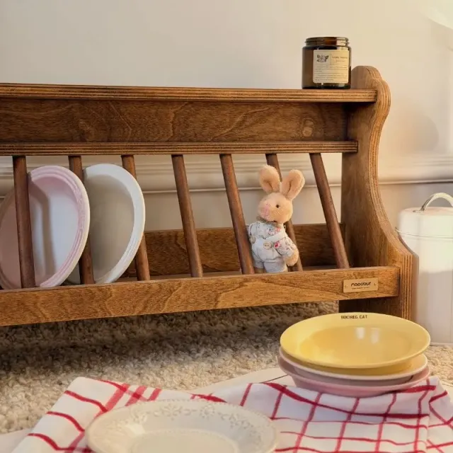 wooden pet storage manufacturer - Danish Pet Bowl Storage Rack, view 3